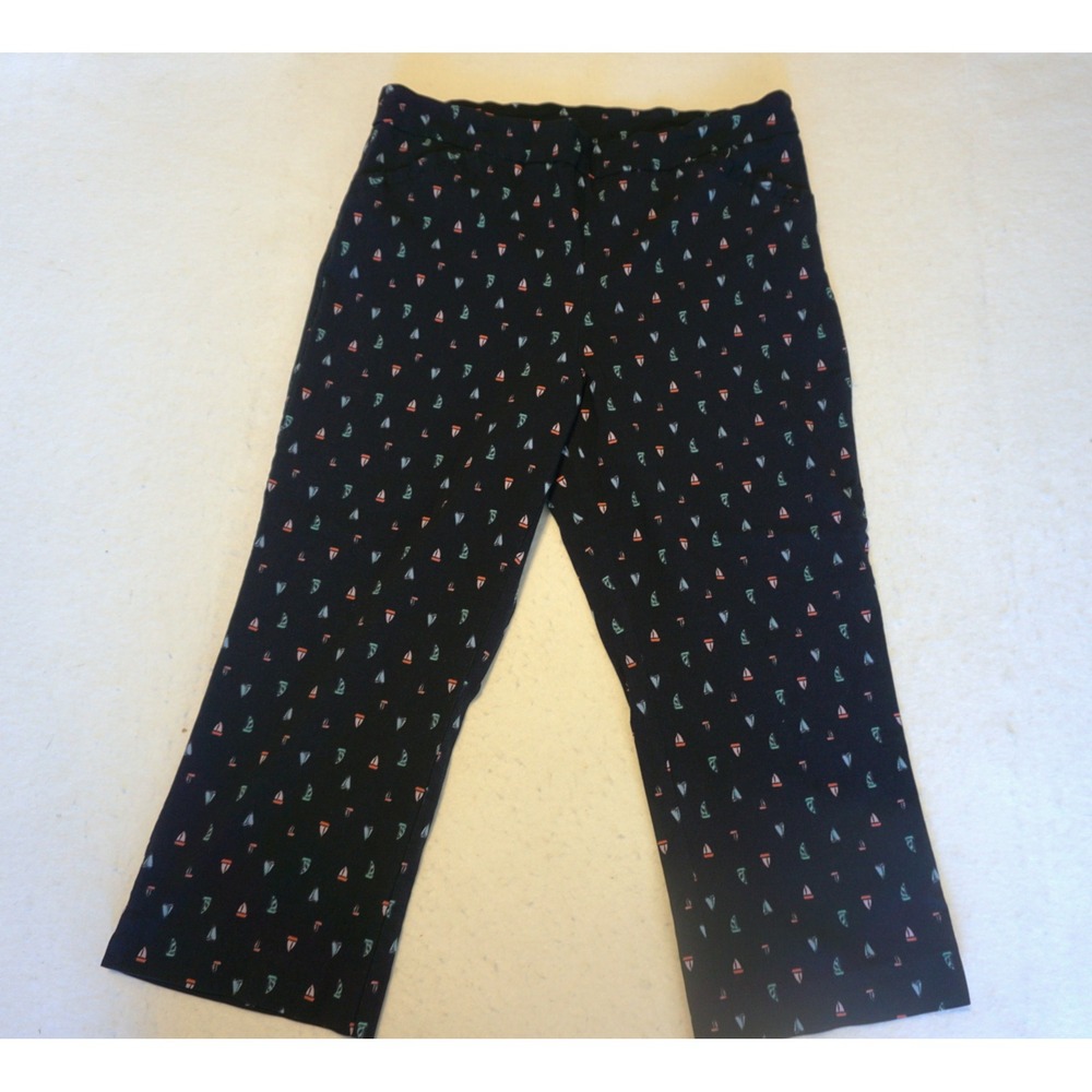 Kim‎ Rogers Womens Navy Sailboat Cropped Pants Nautical Straight Leg Size 12